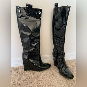 K Vincent size 7 Black patent leather knee boots